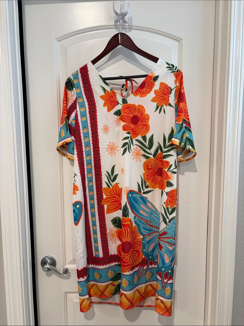Adore White Tunic with Orange Floral & Turquoise Accents